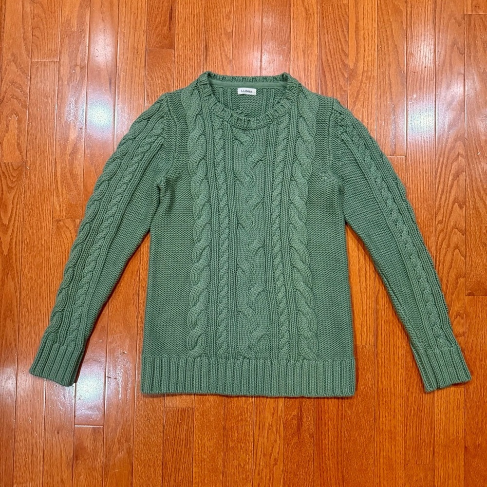 L.L. Bean Double L Cable Sweater Crewneck Women's Small Fisherman Chunky Knit